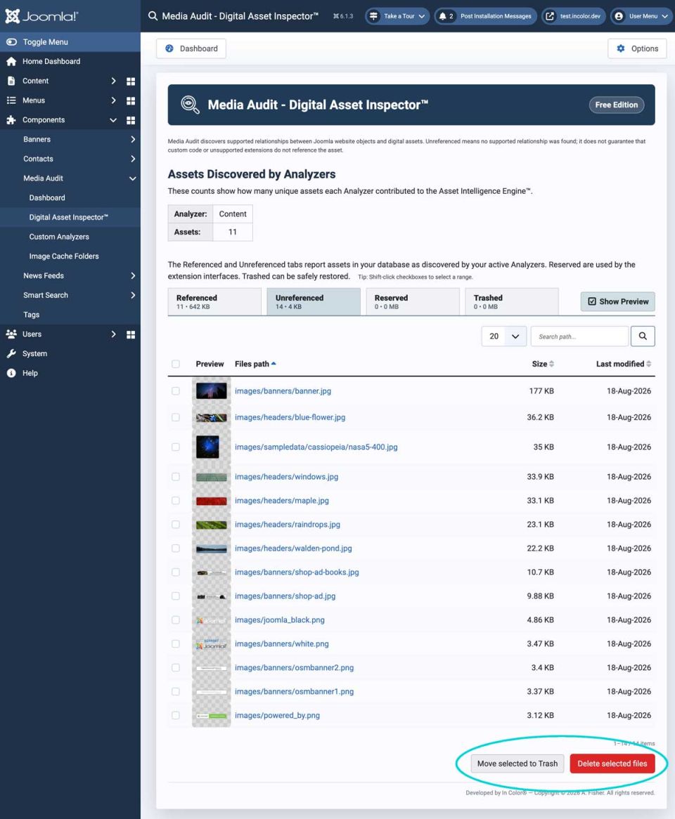 Media Audit - Digital Asset Inspector - Unreferenced tab